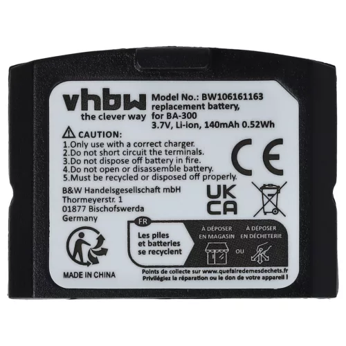 VHBW Drahtloser Kopfhörer Akku BA300, BA-300, 500898, 523306 - 140 mAh 3,7 V Li-Polymer