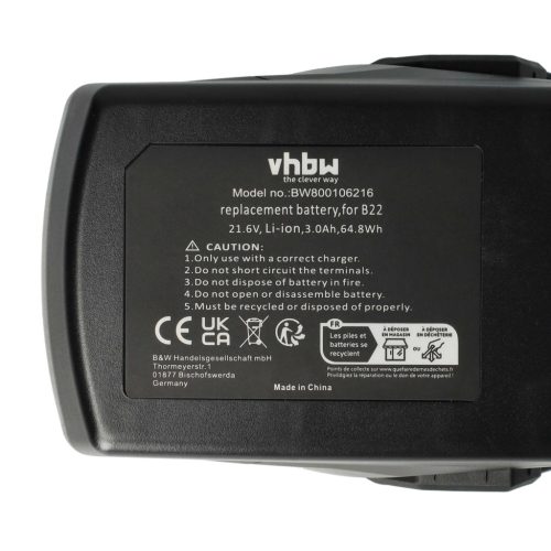 VHBW Electric Tool Battery Hilti 2018498, 2136393, 2136395, 2183185 - 3000 mAh 21.6 V Li-Ion