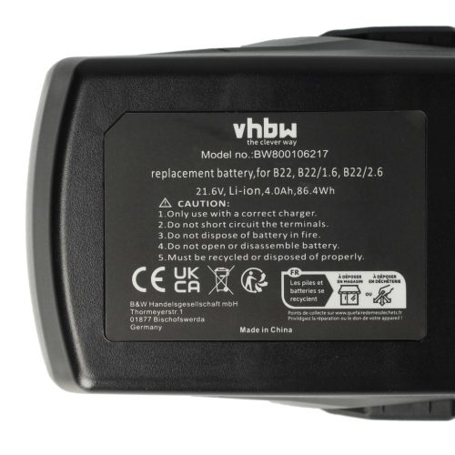 VHBW Electric Tool Battery Hilti 2018498, 2136393, 2136395, 2183185 - 4000 mAh 21.6 V Li-Ion