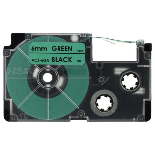 VHBW Casio XR-6GN1, XR-6GN Etikettenband - 6 mm, Schwarz-Grün