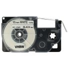 VHBW Casio XR-12WE Etikettenband, 12 mm, Schwarz-Weiß