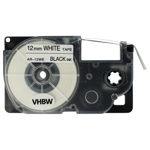 VHBW Casio XR-12WE Etikettenband, 12 mm, Schwarz-Weiß