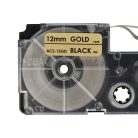 VHBW Casio XR-12GD, XR-12GD1 Etikettenband - 12 mm, Schwarz-Gold