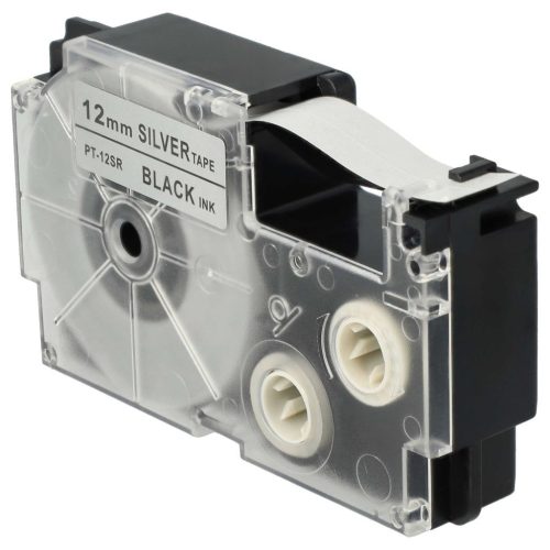 VHBW Casio XR-12SR, XR-12SR1 Etikettenband - 12 mm, Schwarz-Silber