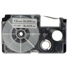 VHBW Casio XR-12SR, XR-12SR1 Etikettenband - 12 mm, Schwarz-Silber