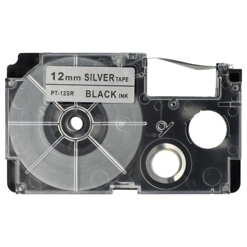 VHBW Casio XR-12SR, XR-12SR1 Etikettenband - 12 mm, Schwarz-Silber