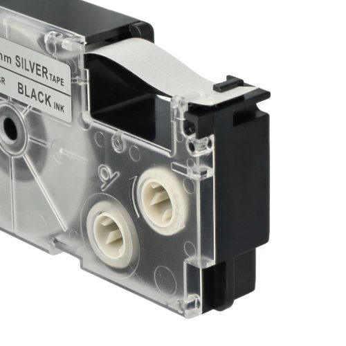 VHBW Casio XR-12SR, XR-12SR1 Etikettenband - 12 mm, Schwarz-Silber