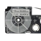 VHBW Casio XR-12SR, XR-12SR1 Etikettenband - 12 mm, Schwarz-Silber