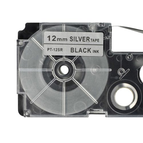 VHBW Casio XR-12SR, XR-12SR1 Etikettenband - 12 mm, Schwarz-Silber