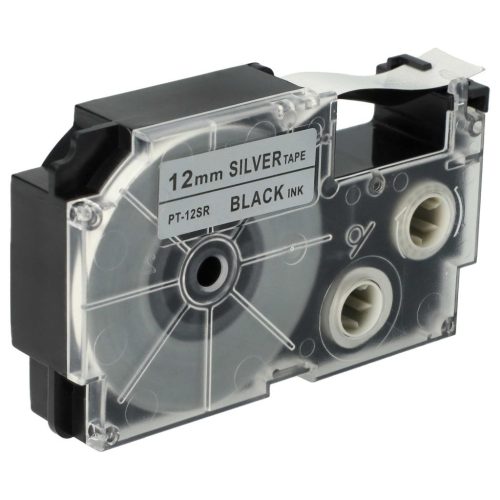VHBW Casio XR-12SR, XR-12SR1 Etikettenband - 12 mm, Schwarz-Silber