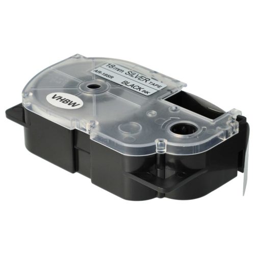 VHBW Casio XR-18SR1 Etikettenband, 18 mm, Schwarz-Silber, PET+HARZ