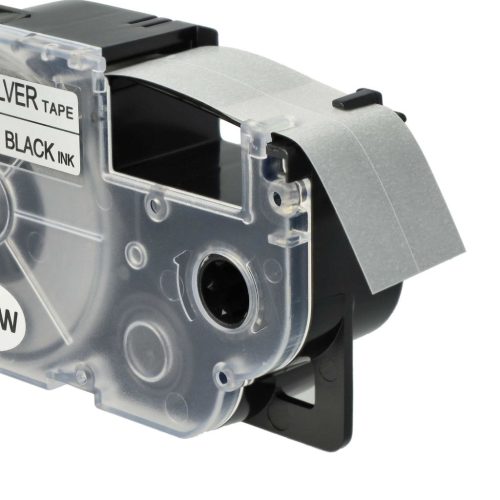 VHBW Casio XR-18SR1 Etikettenband, 18 mm, Schwarz-Silber, PET+HARZ