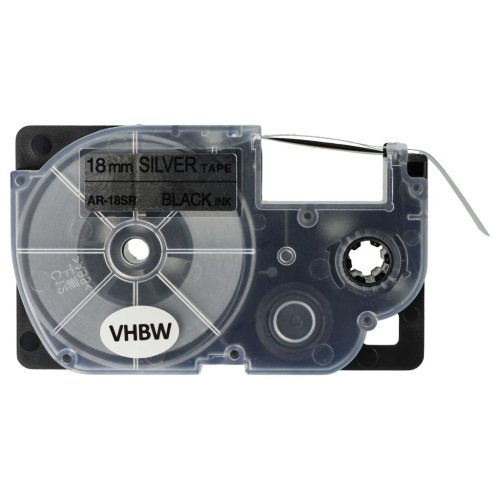 VHBW Casio XR-18SR1 Etikettenband, 18 mm, Schwarz-Silber, PET+HARZ