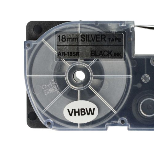 VHBW Casio XR-18SR1 Etikettenband, 18 mm, Schwarz-Silber, PET+HARZ