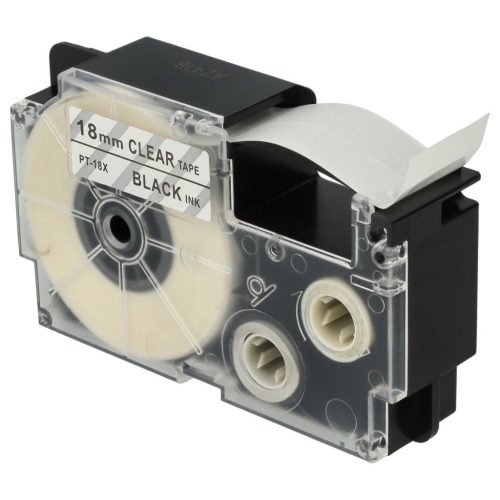 VHBW Casio XR-18X1 Etikettenband, 18 mm, Schwarz-Transparent, PET+HARZ