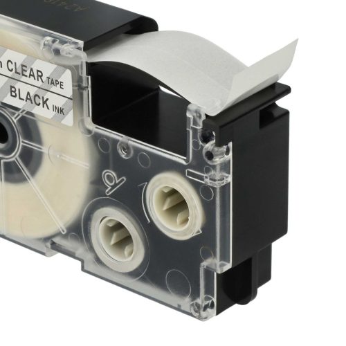 VHBW Casio XR-18X1 Etikettenband, 18 mm, Schwarz-Transparent, PET+HARZ