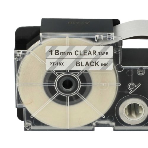VHBW Casio XR-18X1 Etikettenband, 18 mm, Schwarz-Transparent, PET+HARZ