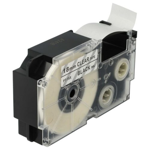 VHBW Casio XR-18X1 Etikettenband, 18 mm, Schwarz-Transparent, PET+HARZ