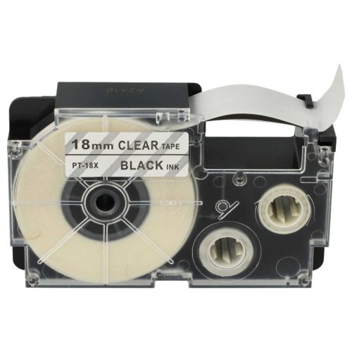 VHBW Casio XR-18X1 Etikettenband, 18 mm, Schwarz-Transparent, PET+HARZ