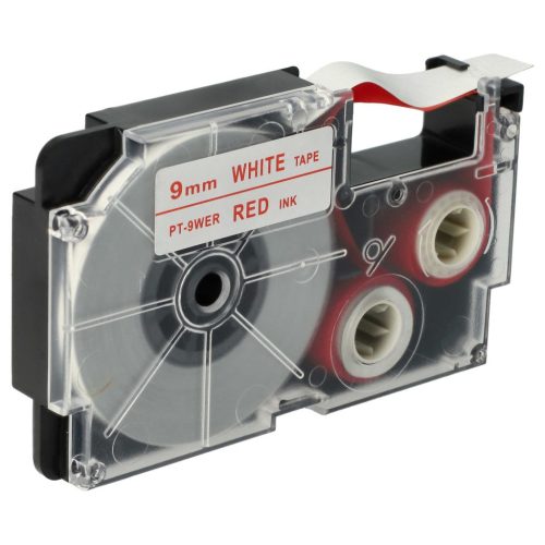 VHBW Casio XR-9WER Etikettenband, 9mm, Rot-Weiß