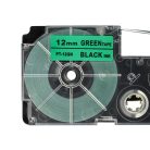 VHBW Casio XR-12GN, XR-12GN1 Etikettenband - 12 mm, Schwarz-Grün