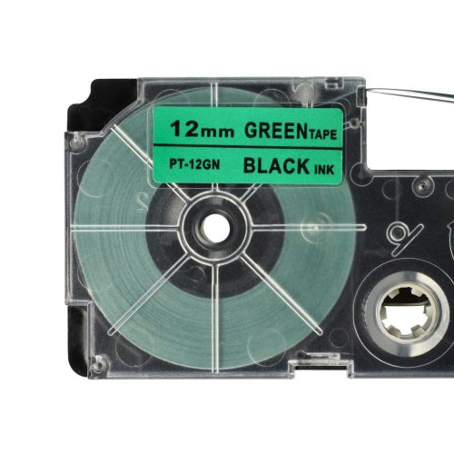 VHBW Casio XR-12GN, XR-12GN1 Etikettenband - 12 mm, Schwarz-Grün