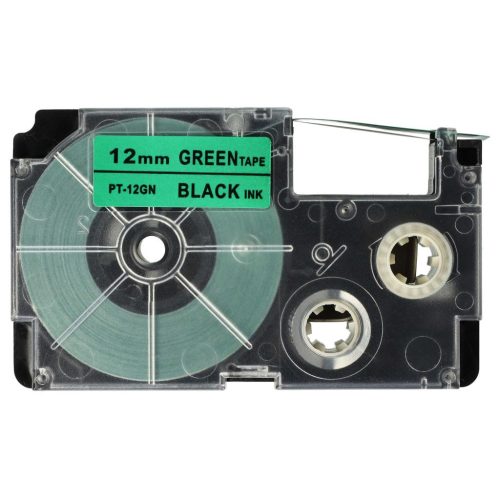 VHBW Casio XR-12GN, XR-12GN1 Etikettenband - 12 mm, Schwarz-Grün