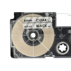   VHBW Casio XR-6X1, XR-6X Etikettenband - 6 mm, Schwarz-Transparent