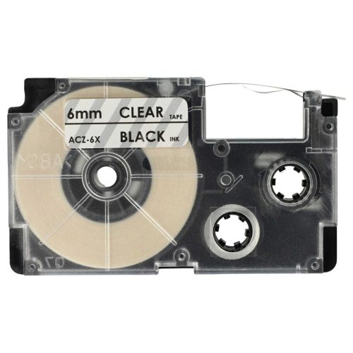 VHBW Casio XR-6X1, XR-6X Etikettenband - 6 mm, Schwarz-Transparent