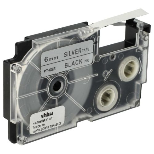 VHBW Casio XR-6SR1 Label Tape, 6 mm, Black-Silver