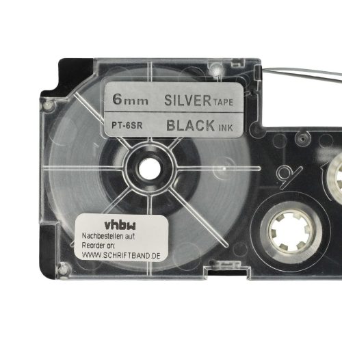 VHBW Casio XR-6SR1 Label Tape, 6 mm, Black-Silver