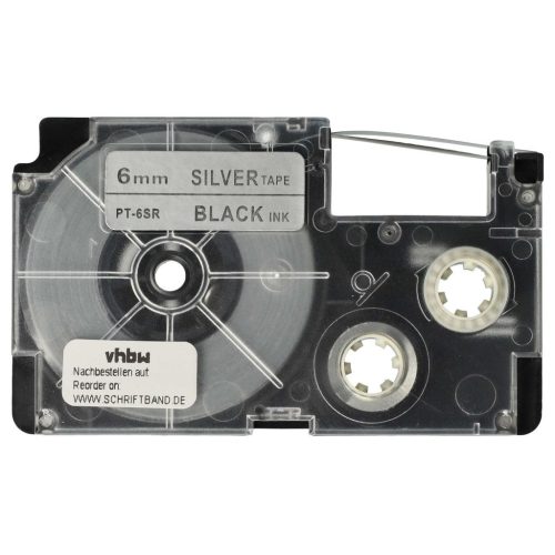 VHBW Casio XR-6SR1 Label Tape, 6 mm, Black-Silver