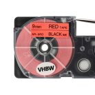 VHBW Casio XR-9RD1 Etikettenband - 9 mm, Schwarz-Rot