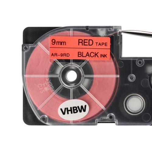 VHBW Casio XR-9RD1 Etikettenband - 9 mm, Schwarz-Rot