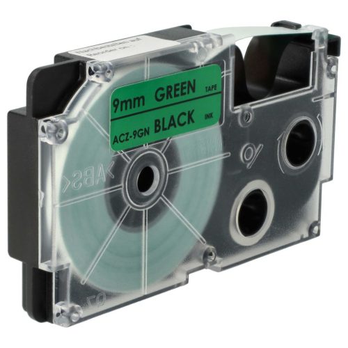 VHBW Casio XR-9GN1 Etikettenband - 9 mm, Schwarz-Grün