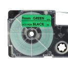 VHBW Casio XR-9GN1 Etikettenband - 9 mm, Schwarz-Grün