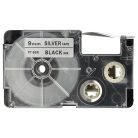 VHBW Casio XR-9SR1 Etikettenband - 9 mm, Schwarz-Silber