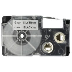 VHBW Casio XR-9SR1 Etikettenband - 9 mm, Schwarz-Silber