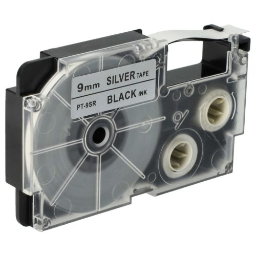 VHBW Casio XR-9SR1 Etikettenband - 9 mm, Schwarz-Silber