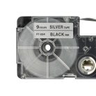 VHBW Casio XR-9SR1 Etikettenband - 9 mm, Schwarz-Silber