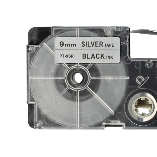 VHBW Casio XR-9SR1 Etikettenband - 9 mm, Schwarz-Silber