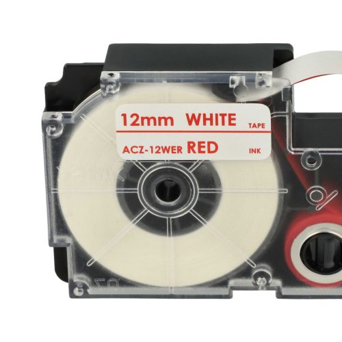 VHBW Casio XR-12WER1 Etikettenband, 12 mm, Rot-Weiß