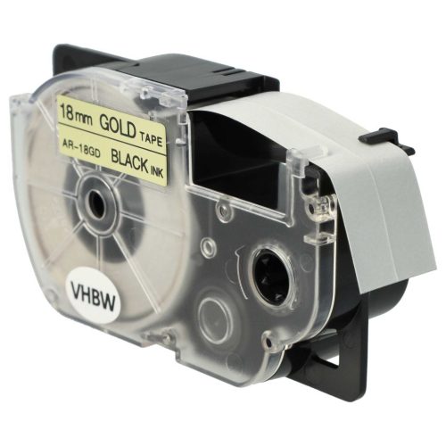VHBW Casio XR-18GD, XR-18GD1 Etikettenband, 18 mm, Schwarz-Gold, PET+HARZ