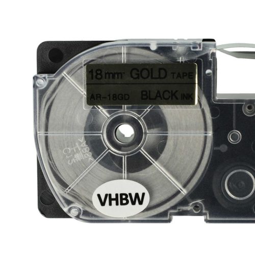 VHBW Casio XR-18GD, XR-18GD1 Etikettenband, 18 mm, Schwarz-Gold, PET+HARZ