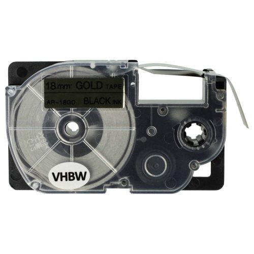 VHBW Casio XR-18GD, XR-18GD1 Etikettenband, 18 mm, Schwarz-Gold, PET+HARZ