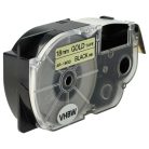 VHBW Casio XR-18GD, XR-18GD1 Etikettenband, 18 mm, Schwarz-Gold, PET+HARZ