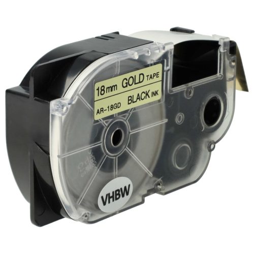 VHBW Casio XR-18GD, XR-18GD1 Etikettenband, 18 mm, Schwarz-Gold, PET+HARZ