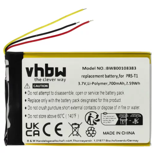 VHBW E-Book Akku LIS1476, 1-853-104-11, LIS1476MHPPC(SY6) - 700 mAh 3,7 V Li-Polymer