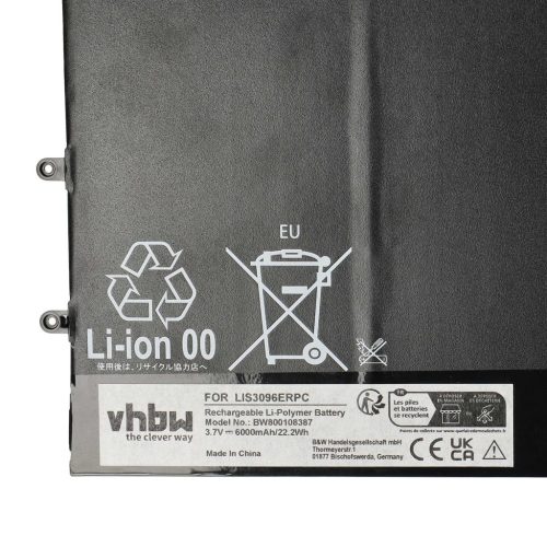 VHBW Tablet Battery for Sony LIS3096ERPC - 6000 mAh 3.7 V Li-polymer