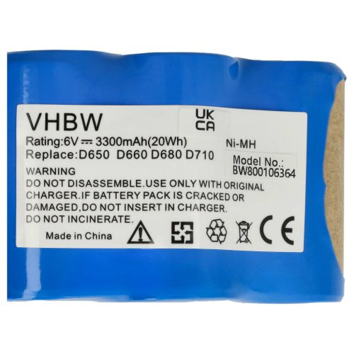 VHBW Akkumulátor 945-0005, 945-0006, 205-0001, 945-0024 - 3300 mAh 6 V NiMH